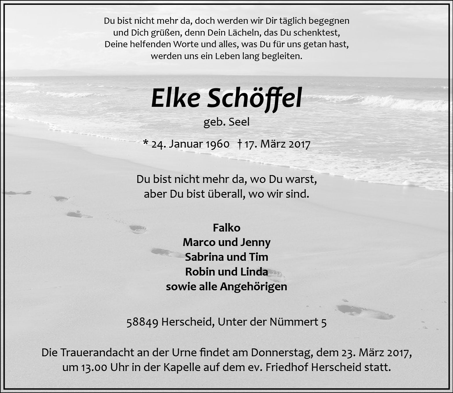 Traueranzeige von Elke Schöffel