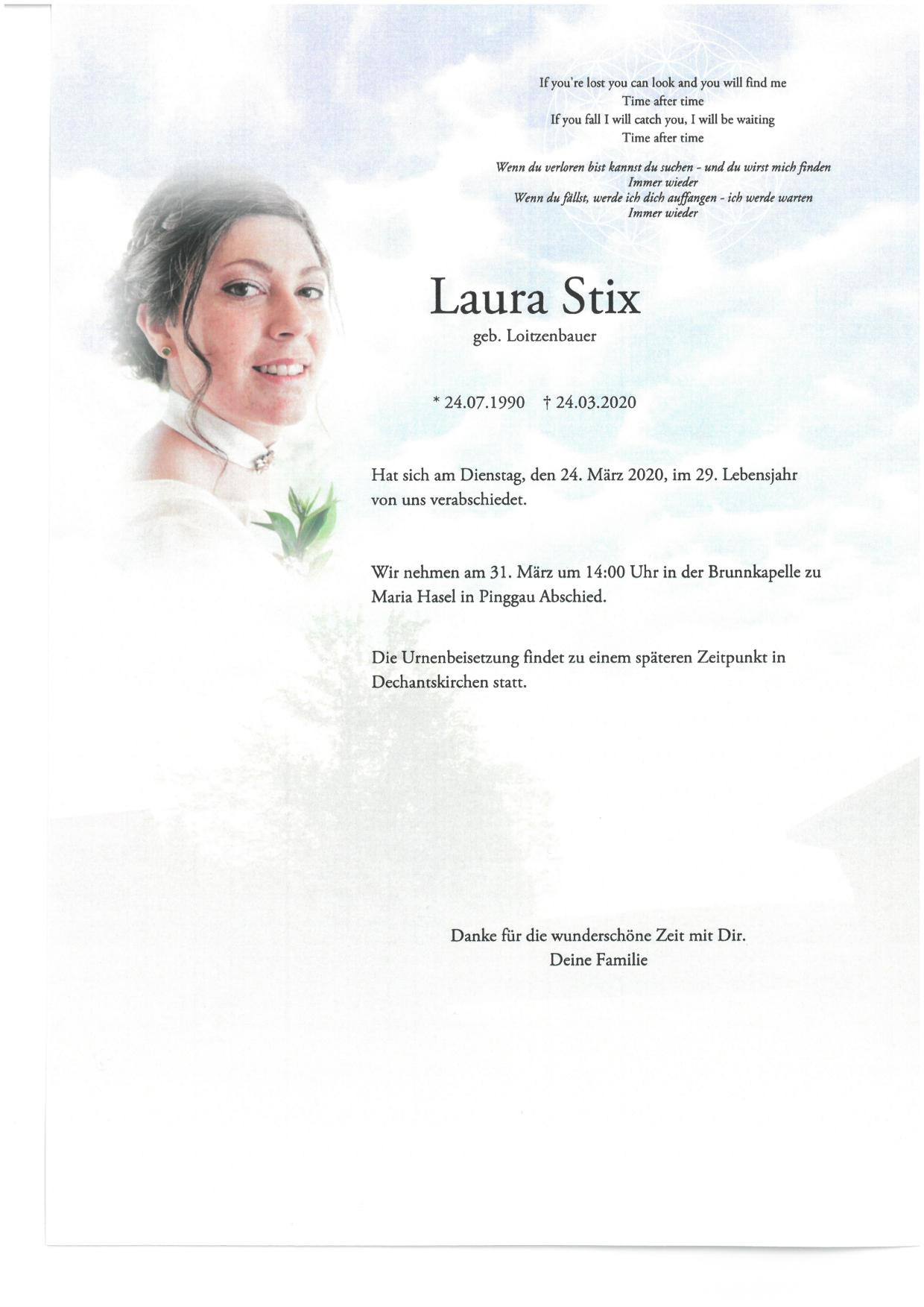 Traueranzeige von Laura Stix