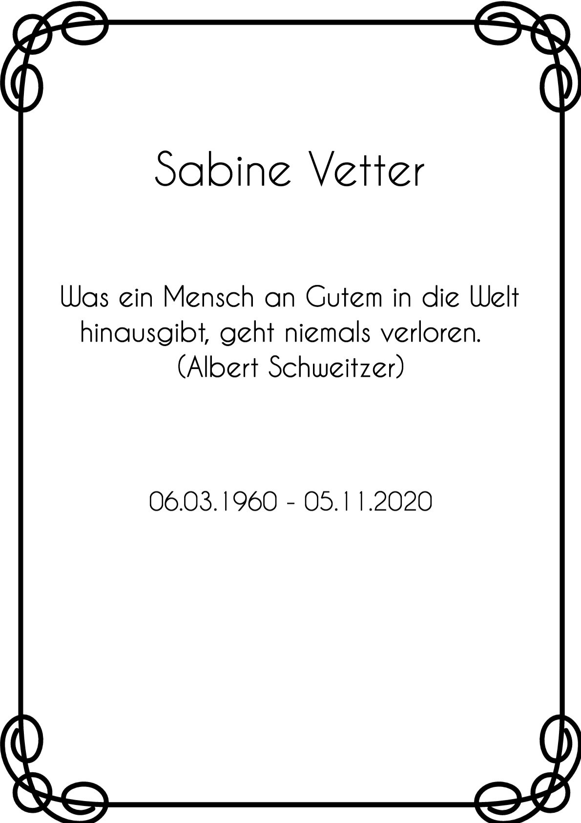 Traueranzeige von Sabine Vetter