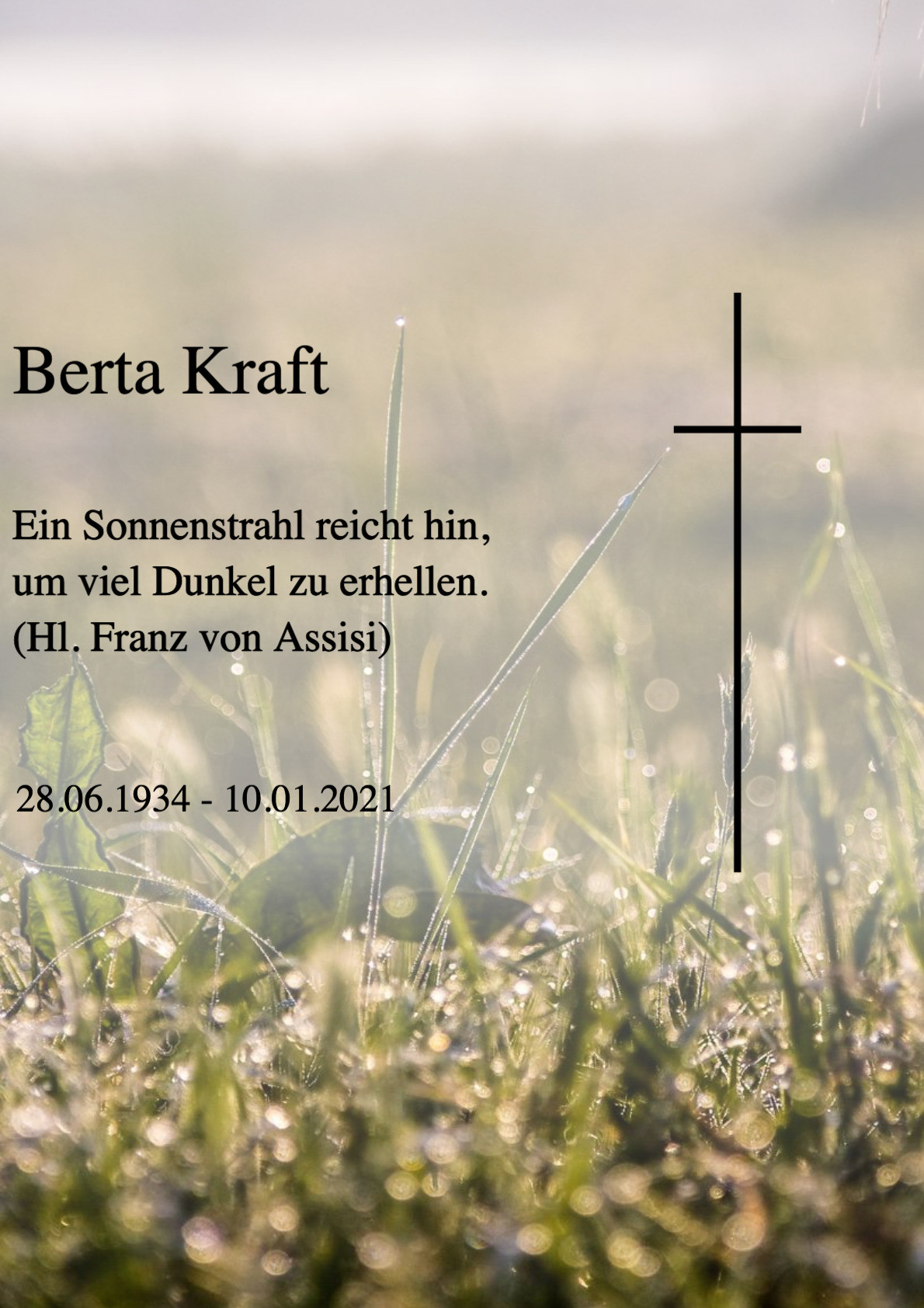 Traueranzeige von Berta Kraft
