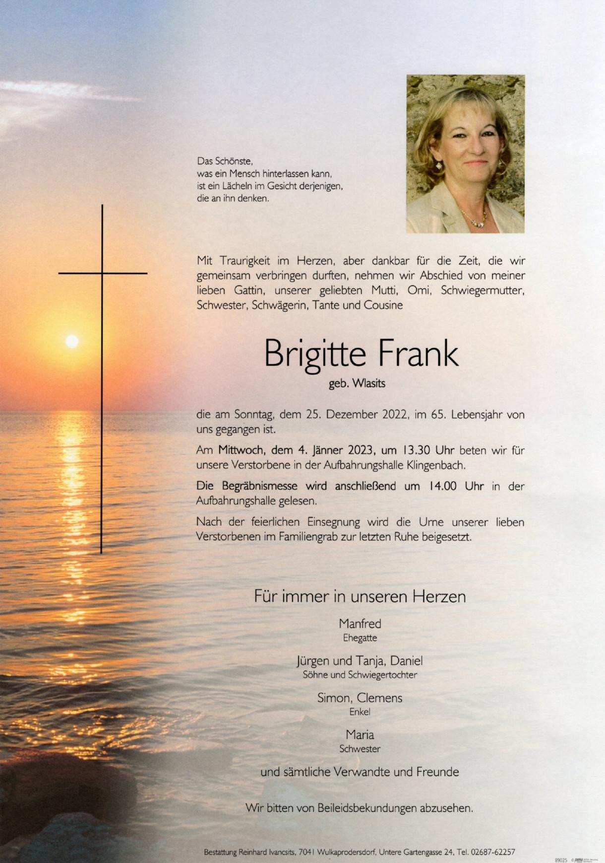 Traueranzeige von Brigitte Frank