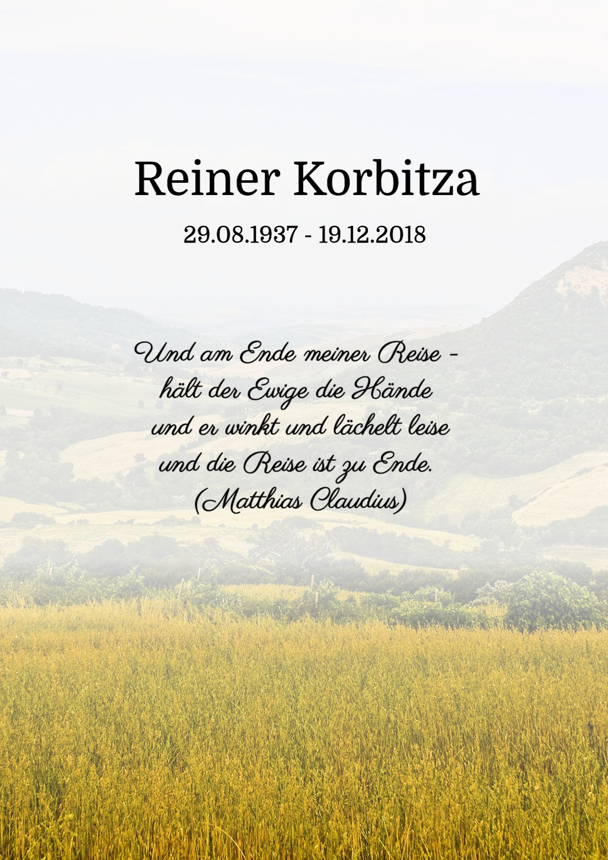 Traueranzeige von Reiner Korbitza