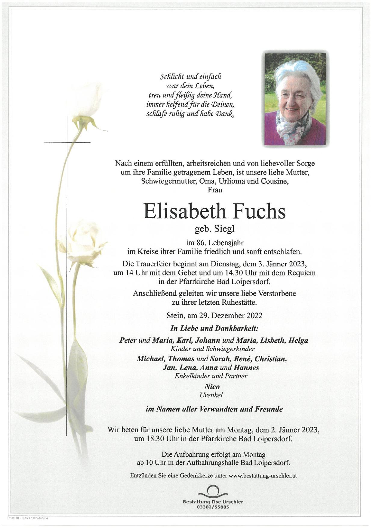 Traueranzeige von Elisabeth Fuchs