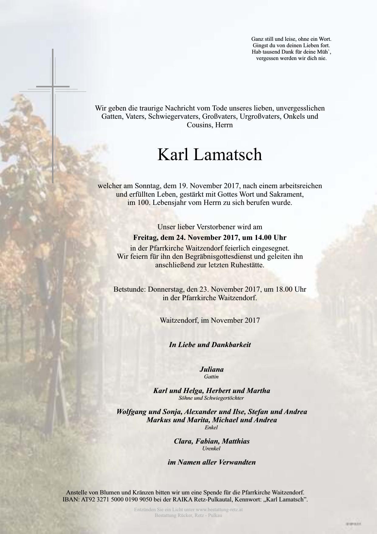 Traueranzeige von Karl Lamatsch