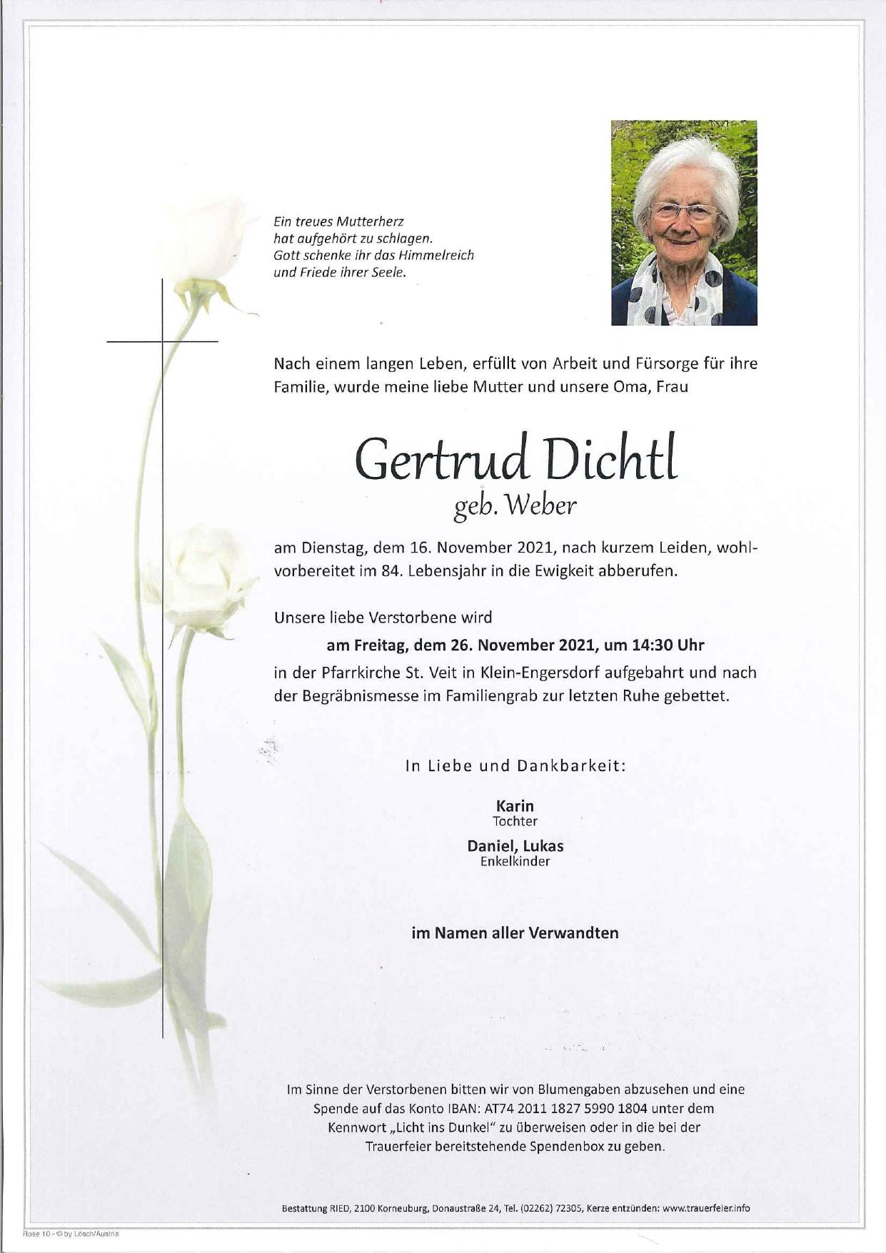 Traueranzeige von Gertrud Dichtl