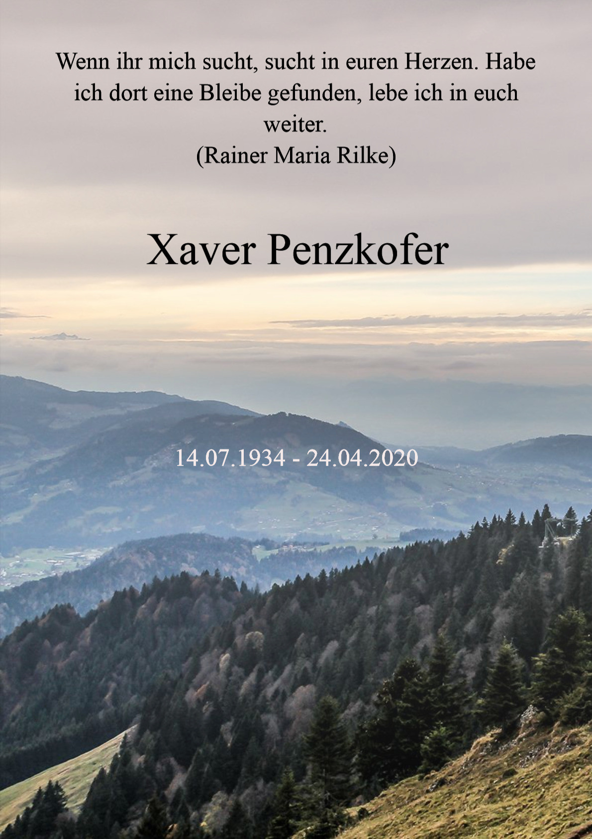 Traueranzeige von Xaver Penzkofer
