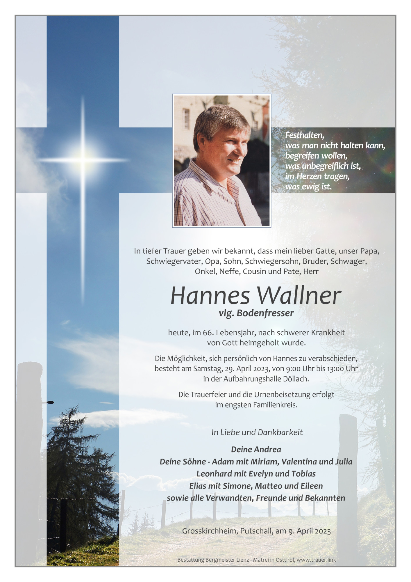Traueranzeige von Hannes Wallner