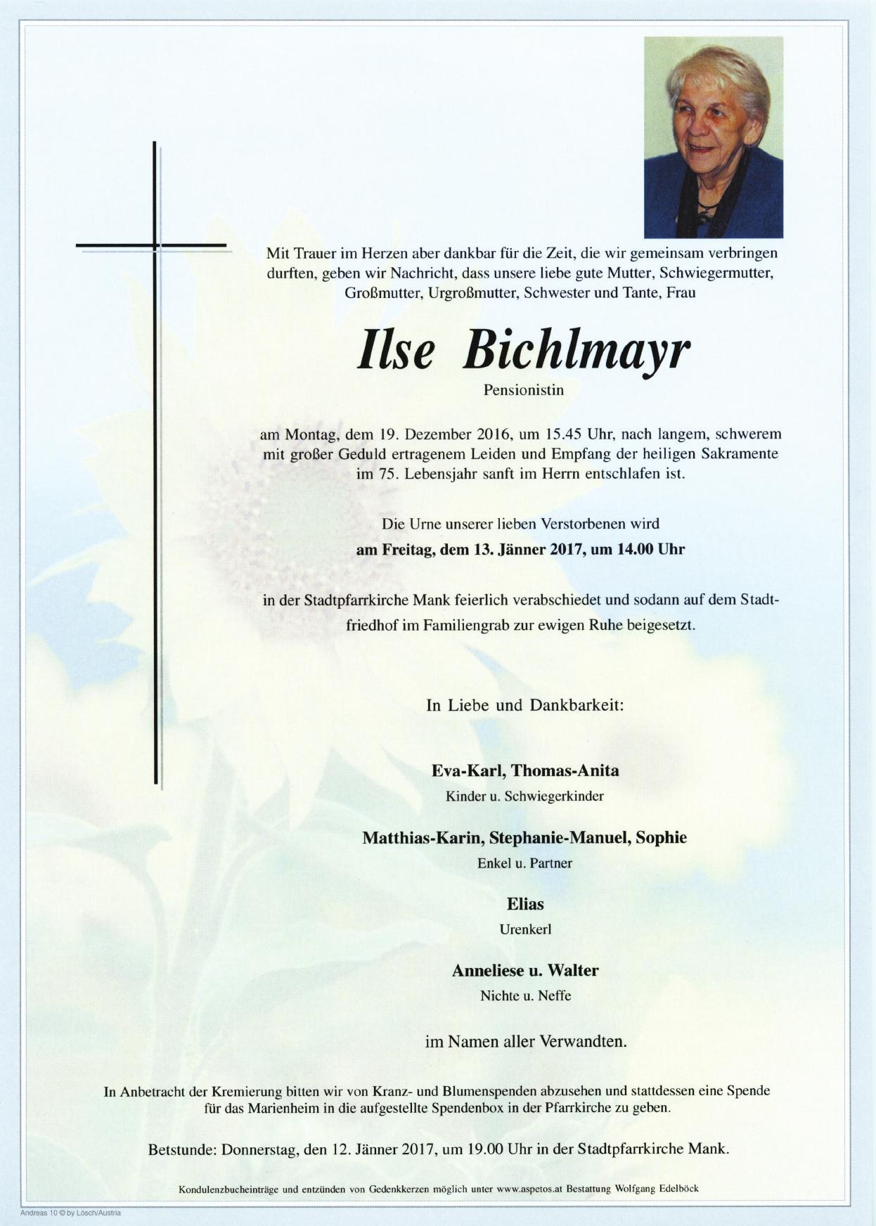 Traueranzeige von Ilse Bichlmayr