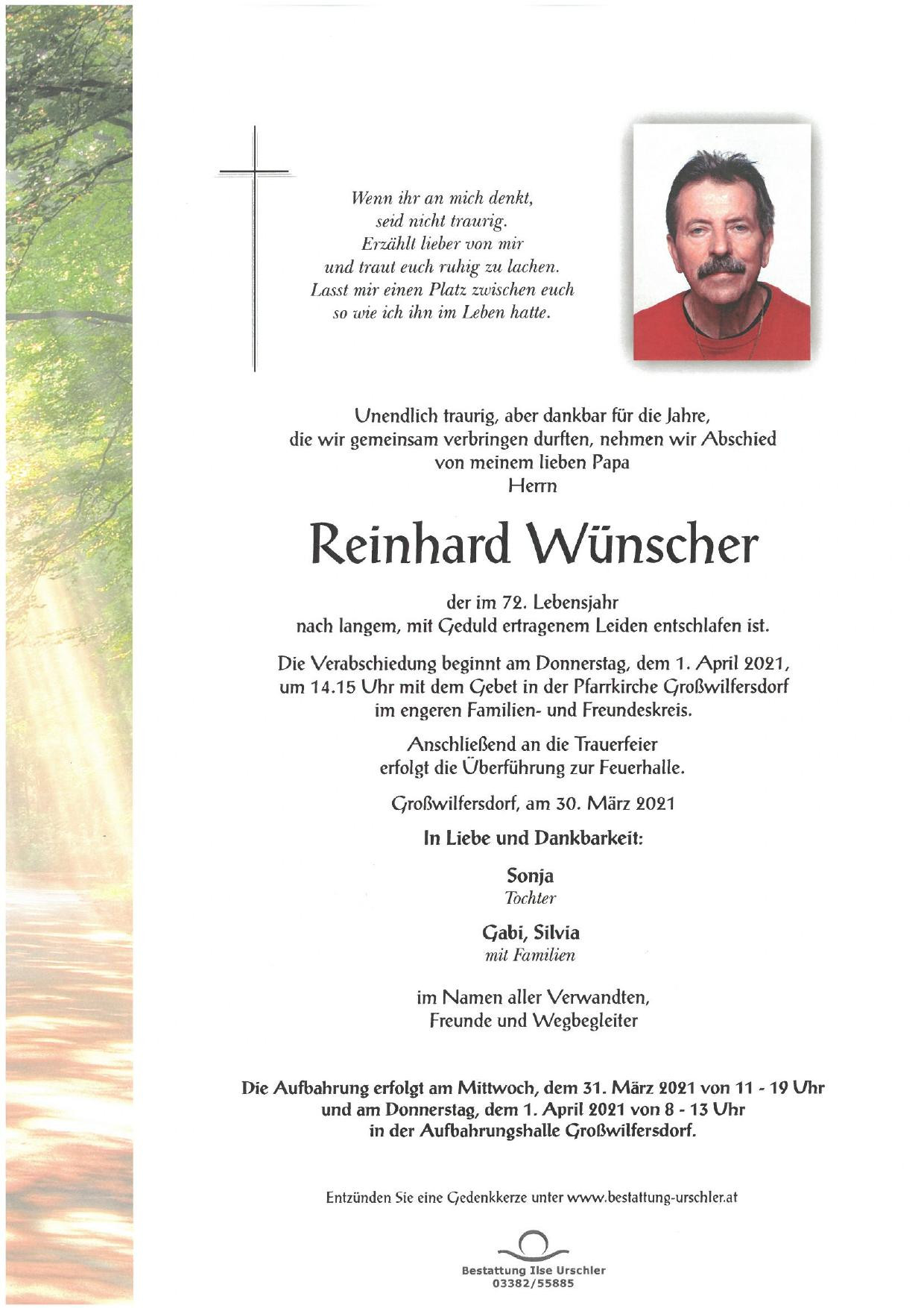 Traueranzeige von Reinhard Wünscher