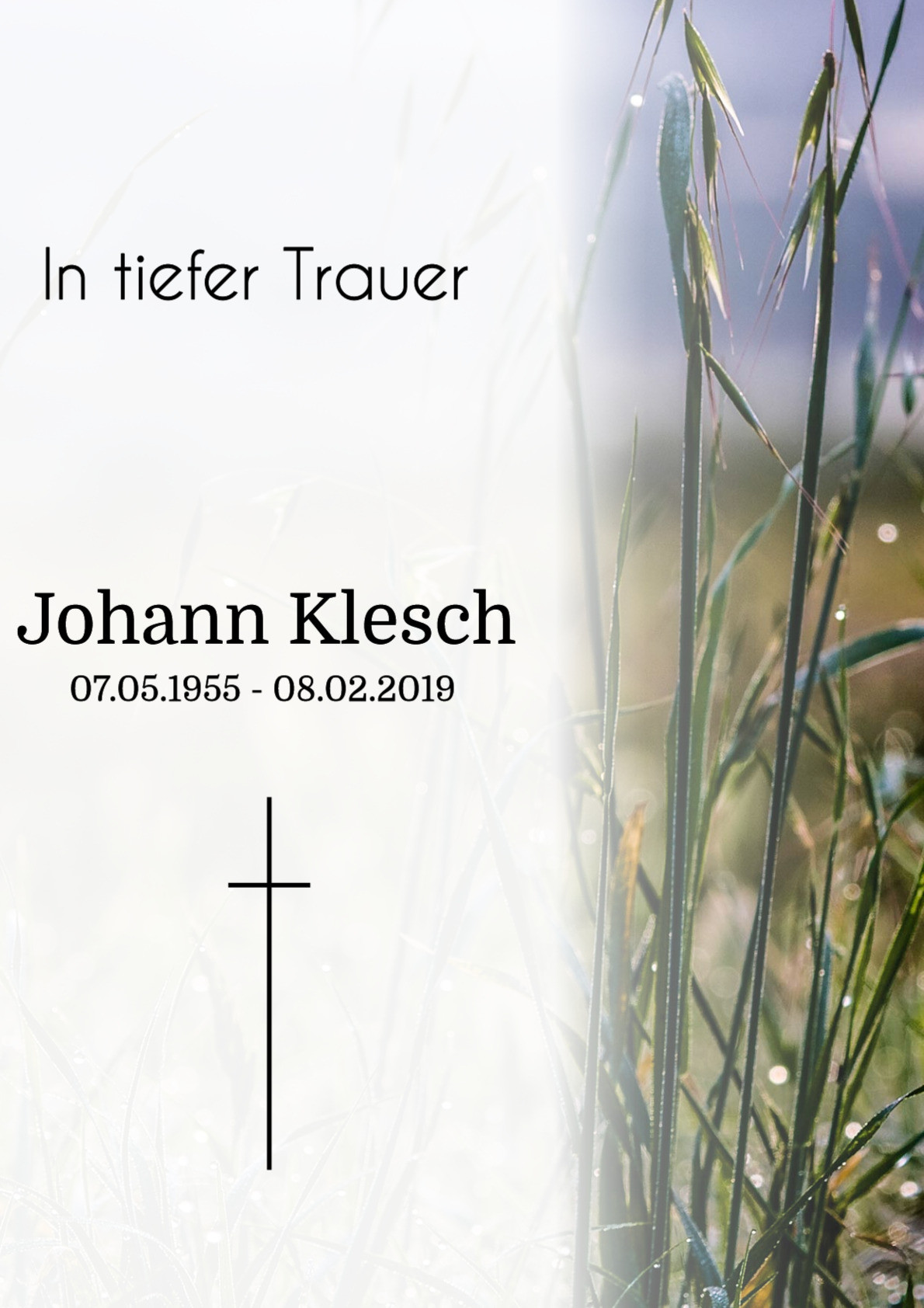 Traueranzeige von Johann Klesch