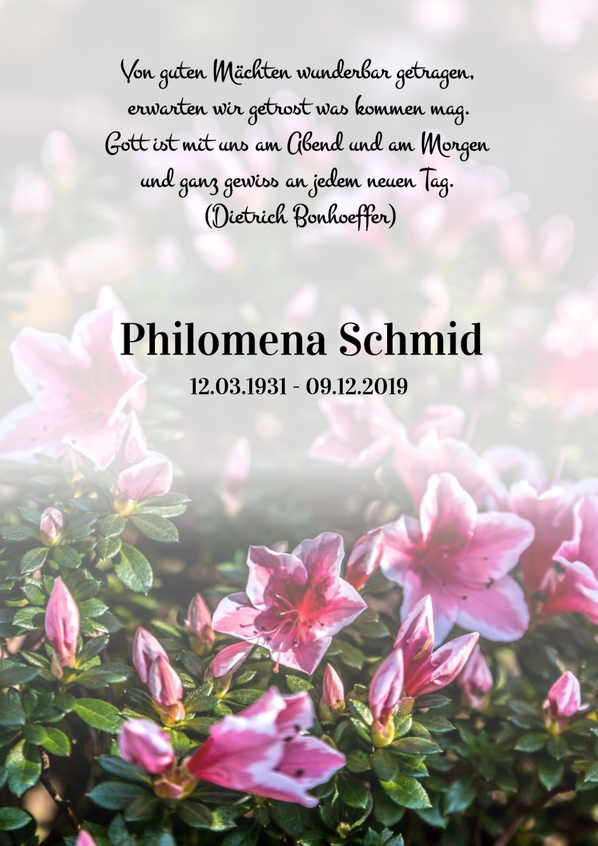 Traueranzeige von Philomena Schmid