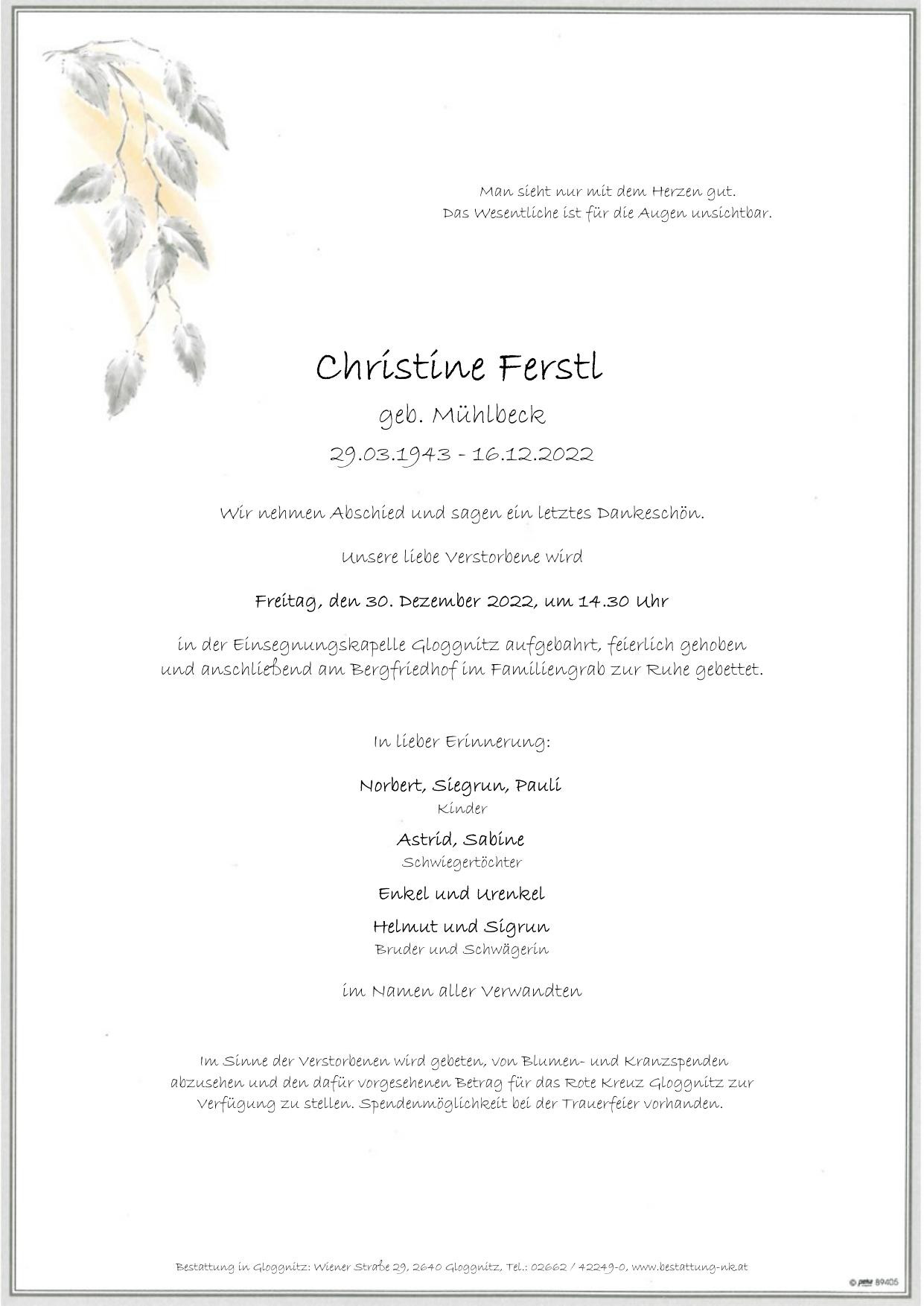 Traueranzeige von Christine Ferstl