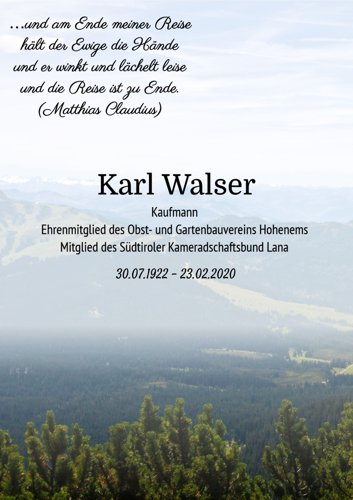 Traueranzeige von Karl Walser