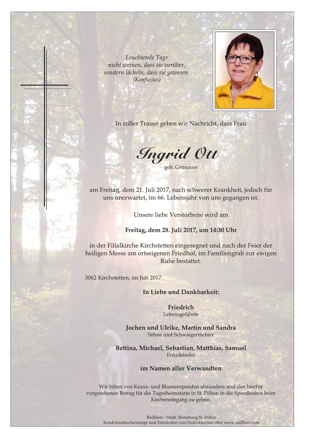 Traueranzeige von Ingrid Ott