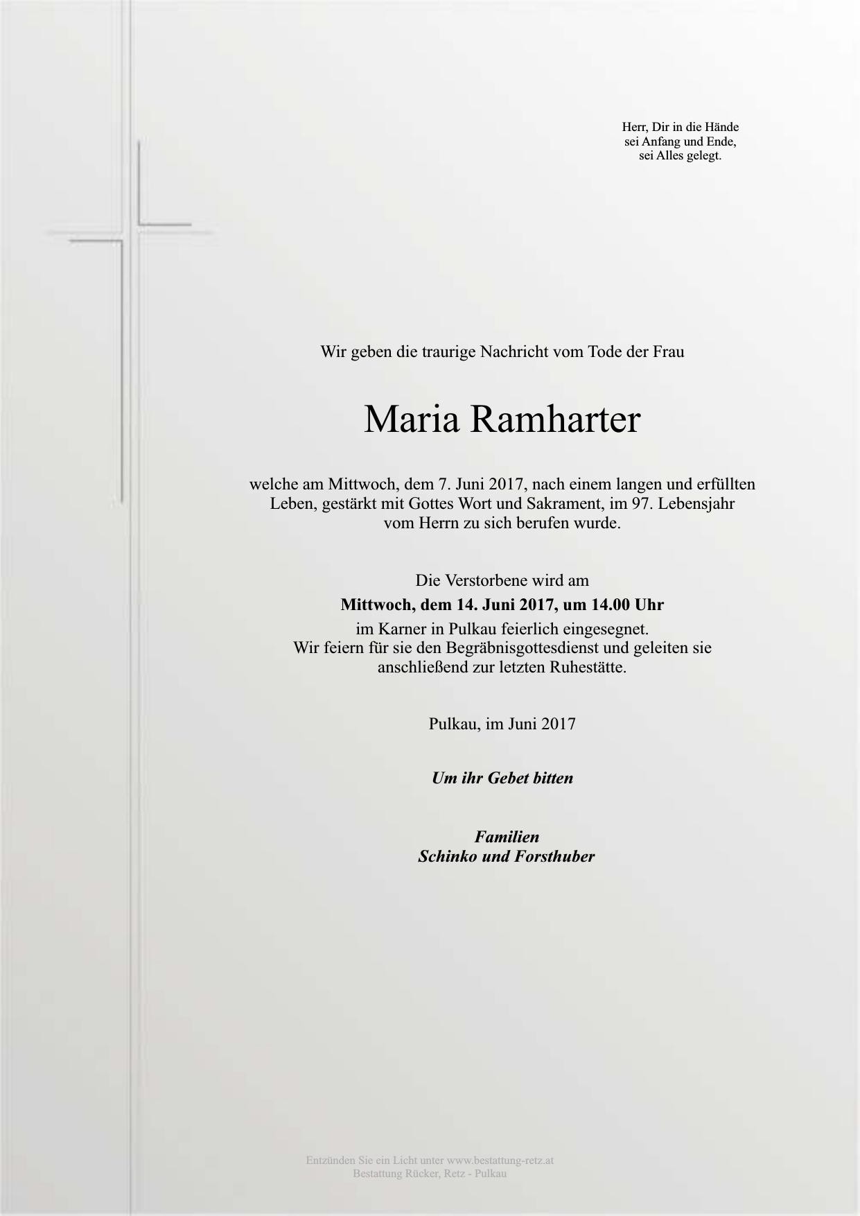 Traueranzeige von Maria Ramharter