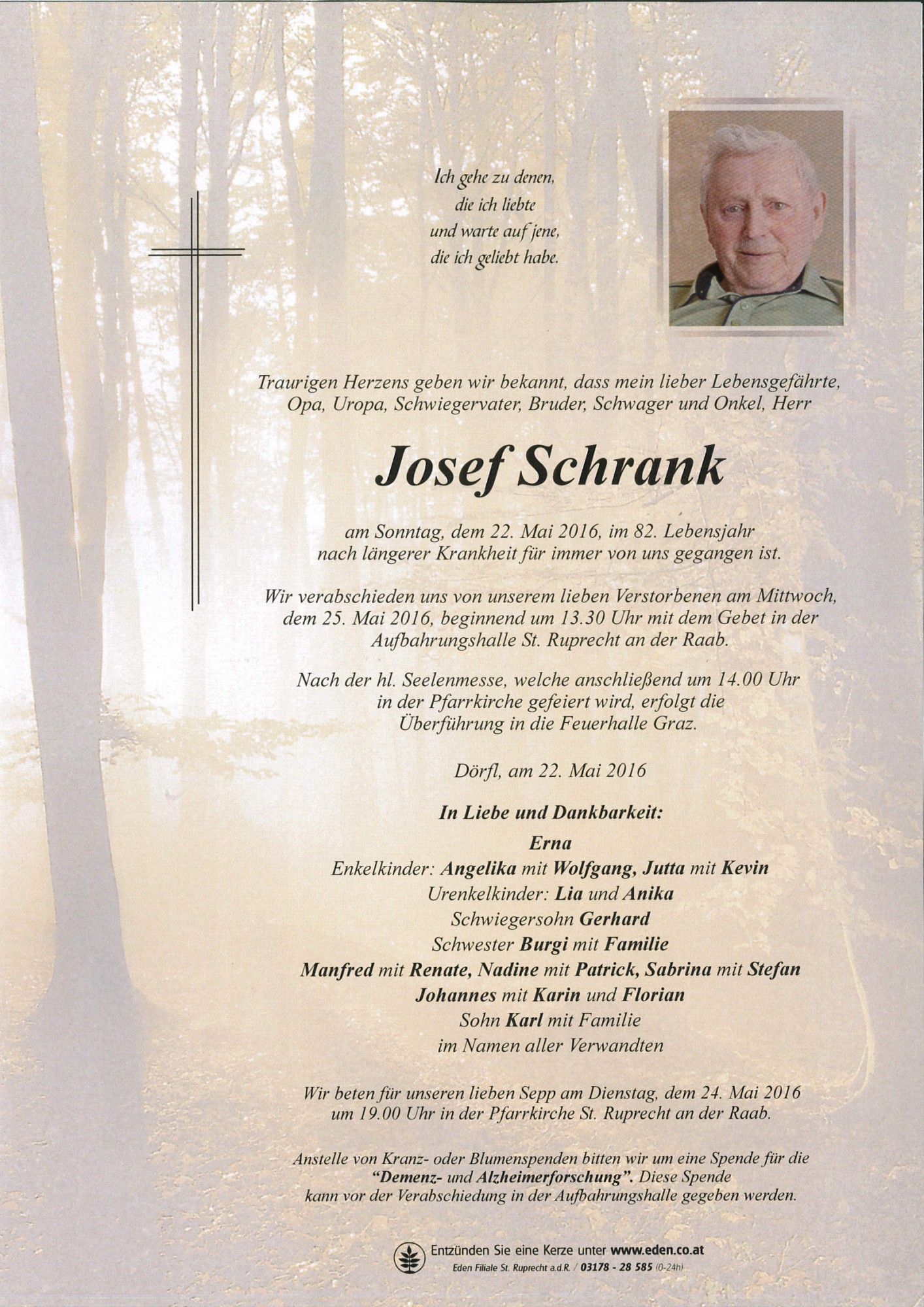 Traueranzeige von Josef Schrank