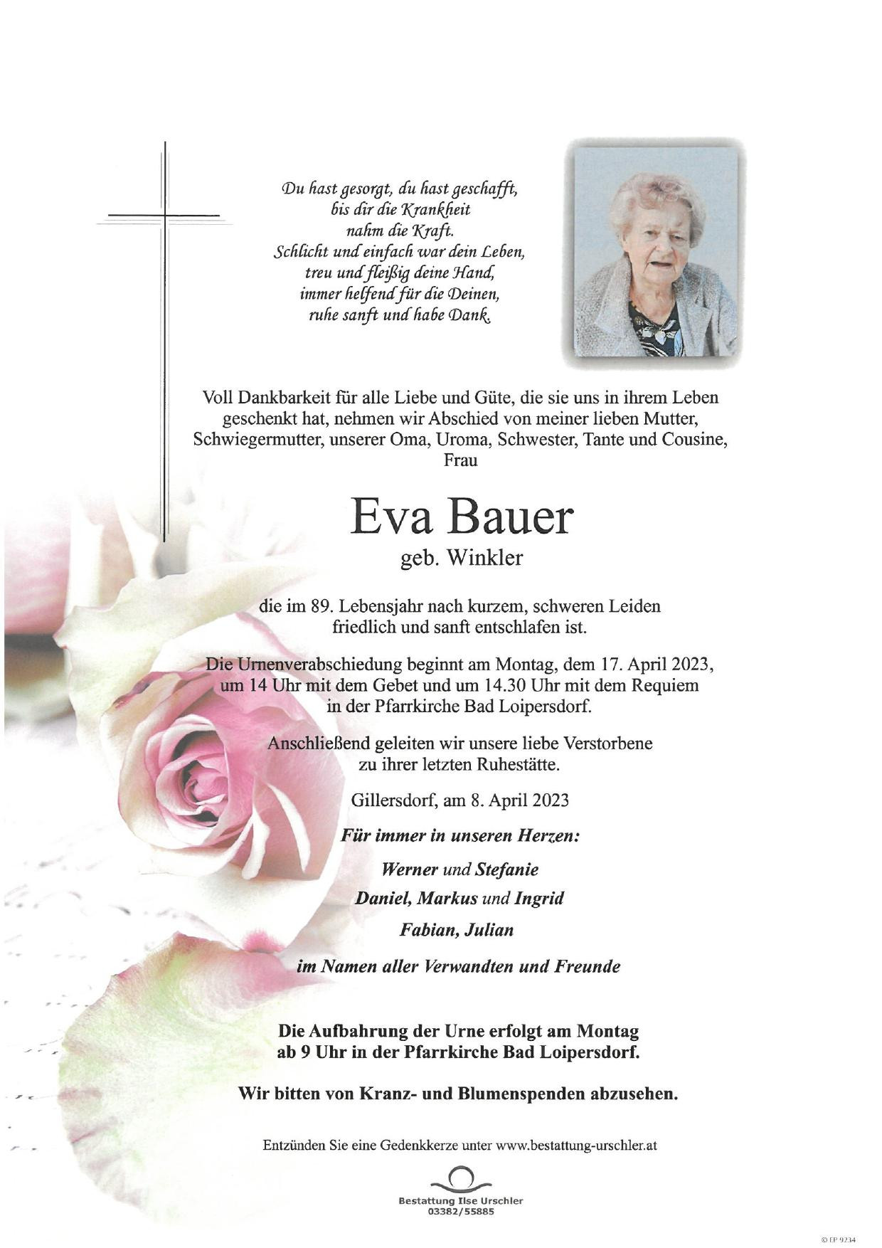 Traueranzeige von Eva Bauer