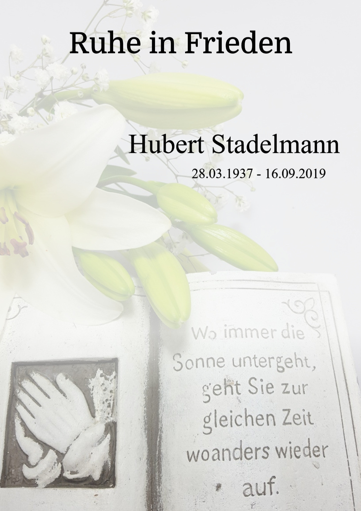 Traueranzeige von Hubert Stadelmann