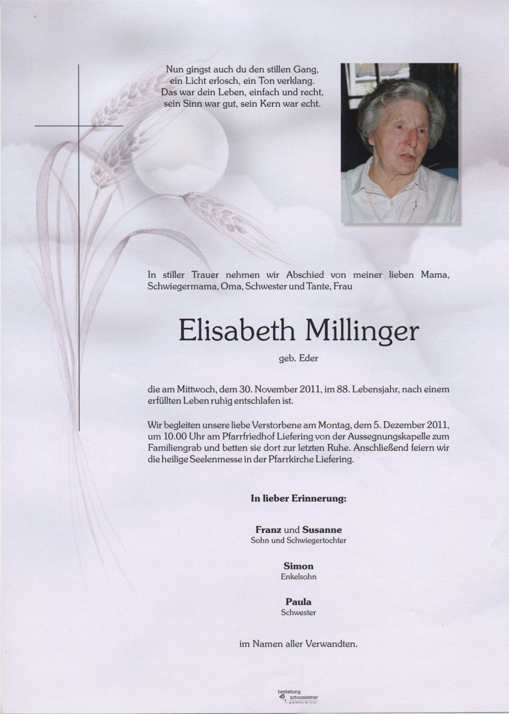 Traueranzeige von Elisabeth Millinger