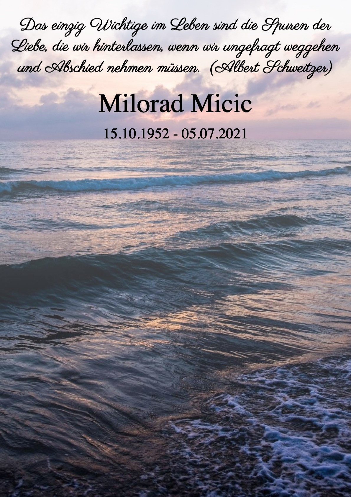 Traueranzeige von Milorad Micic
