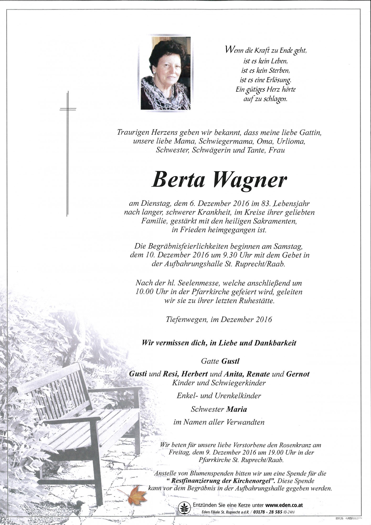 Traueranzeige von Berta Wagner