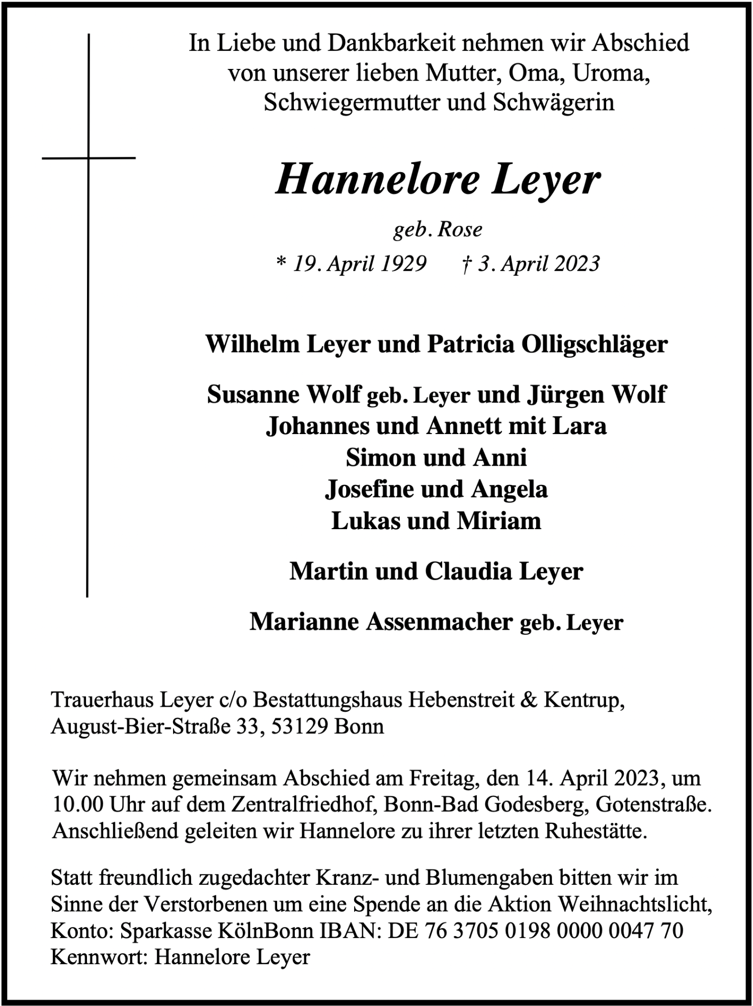 Traueranzeige von Hannelore Leyer
