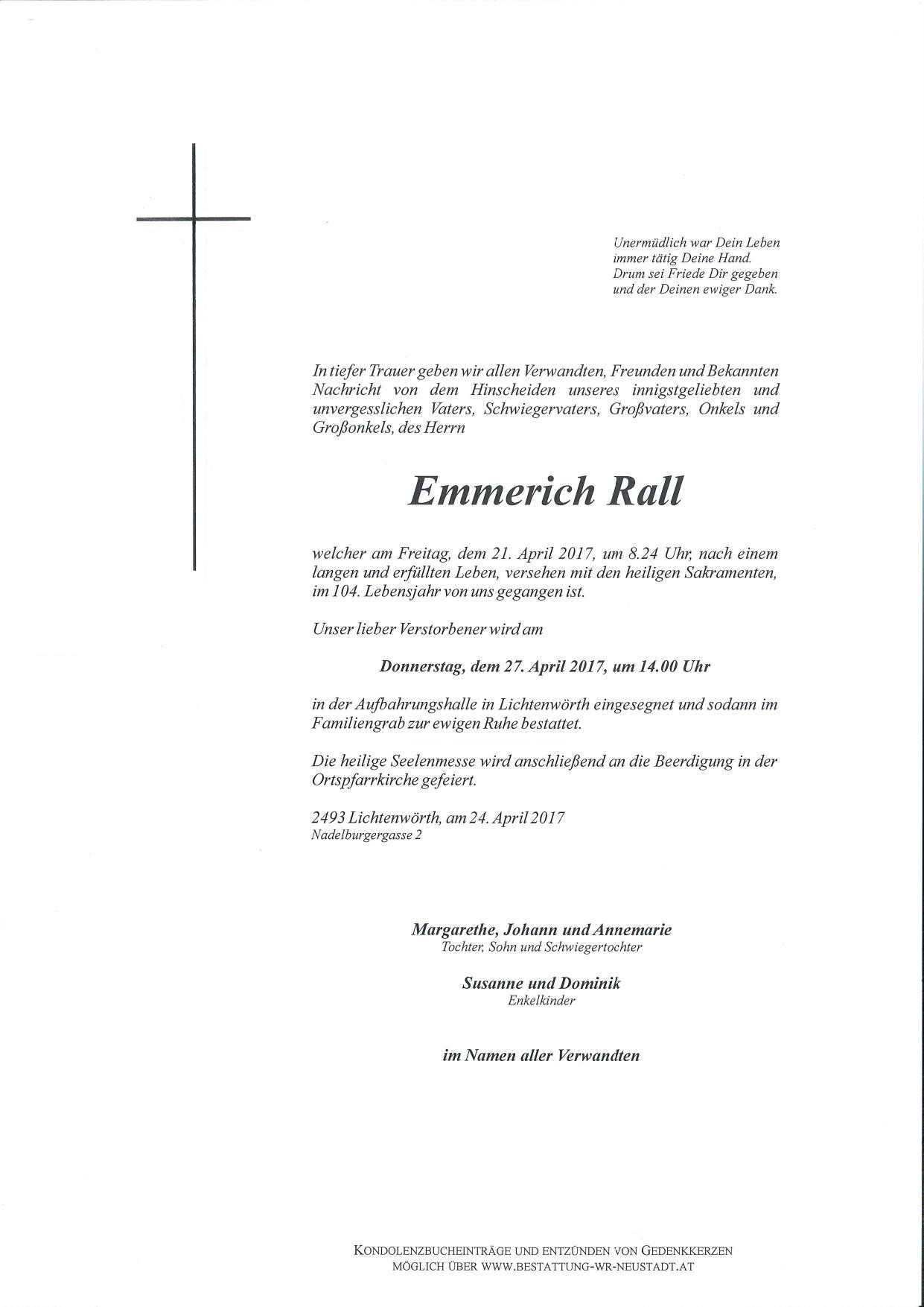 Traueranzeige von Emmerich Rall