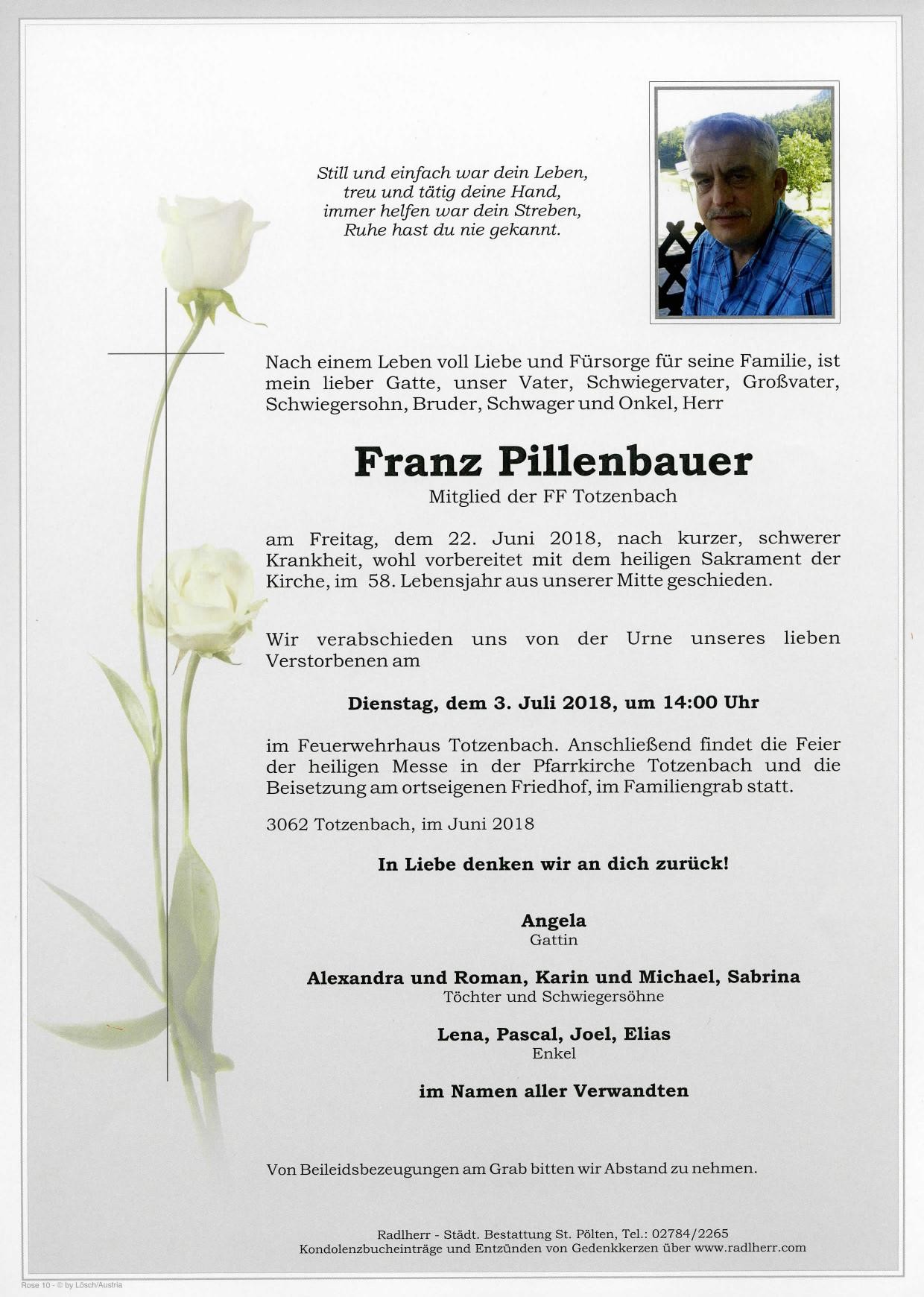 Traueranzeige von Franz Pillenbauer