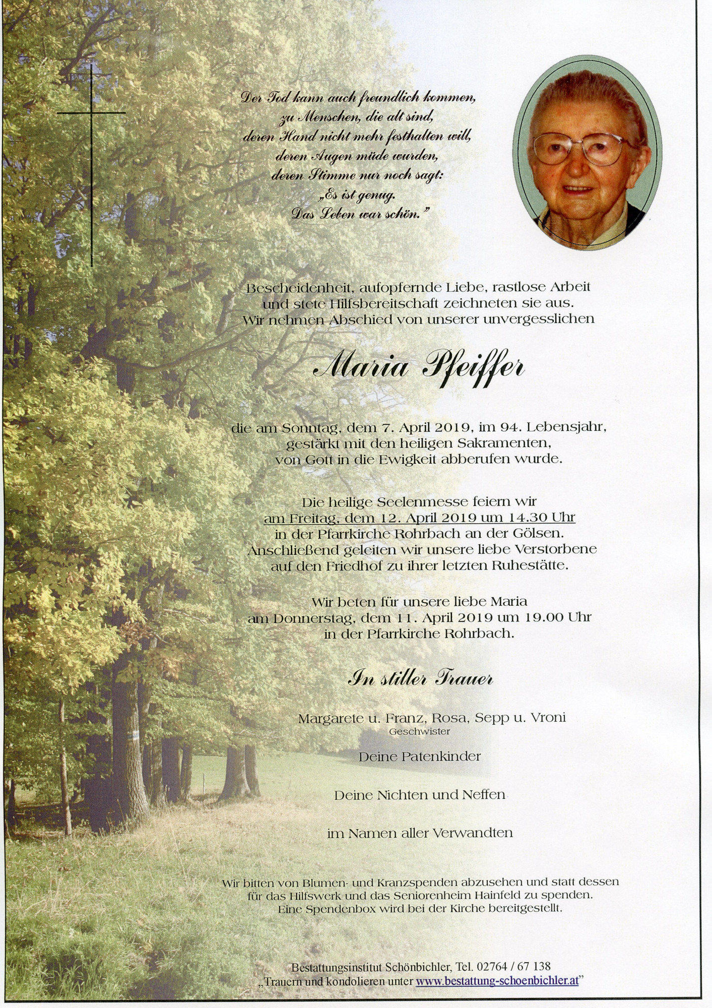 Traueranzeige von Maria Pfeiffer