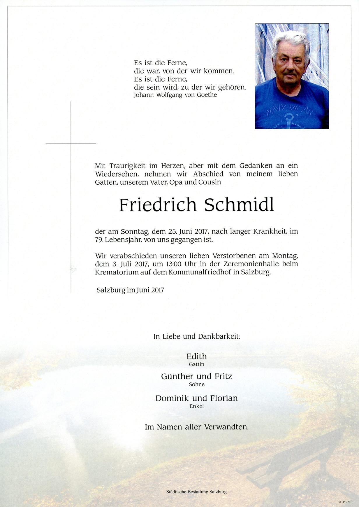 Traueranzeige von Friedrich Schmindl