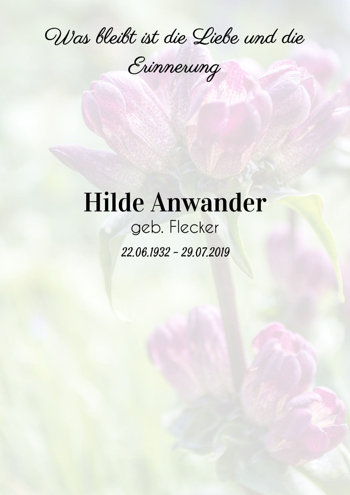 Traueranzeige von Hilde Anwander