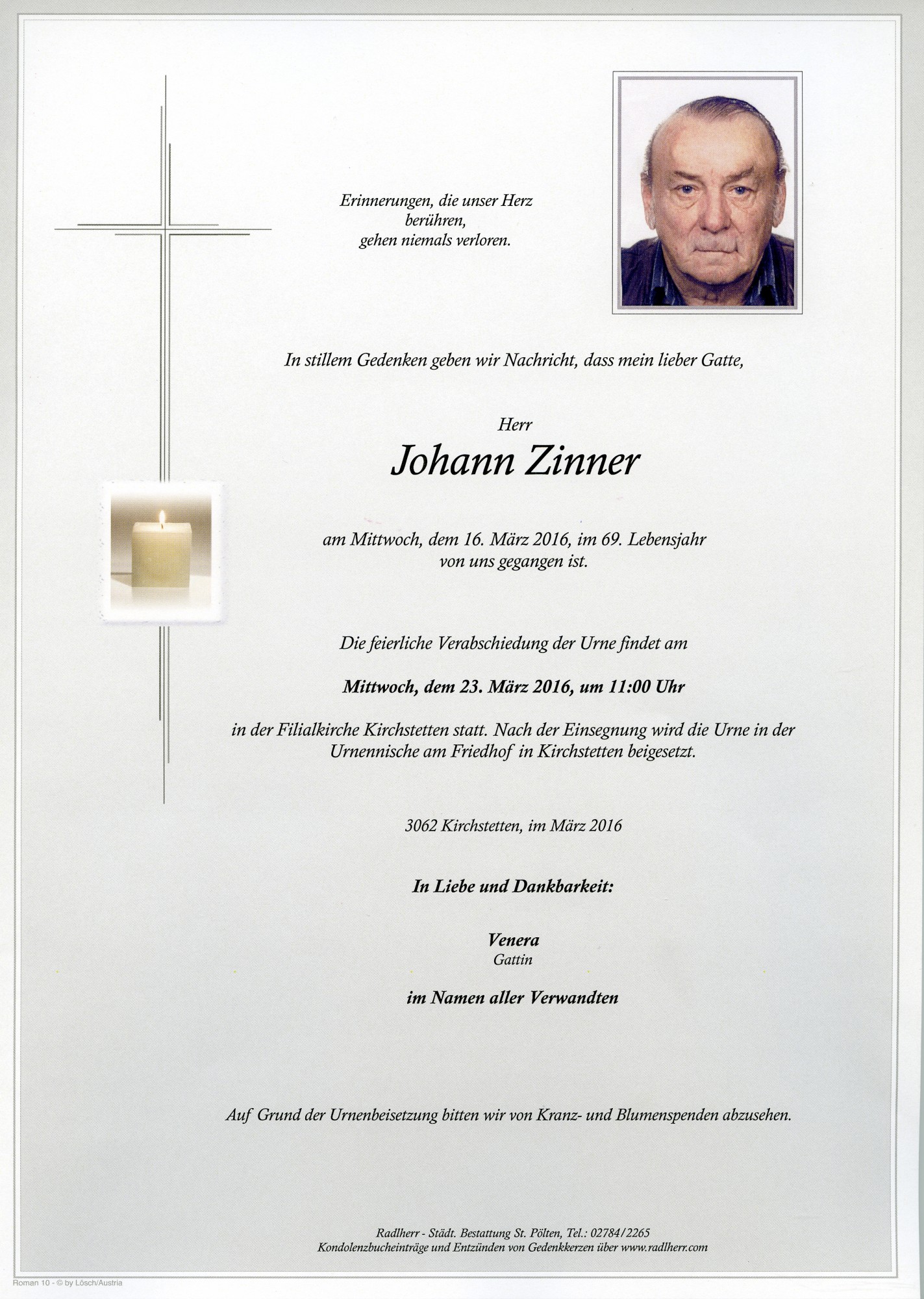 Traueranzeige von Johann Zinner