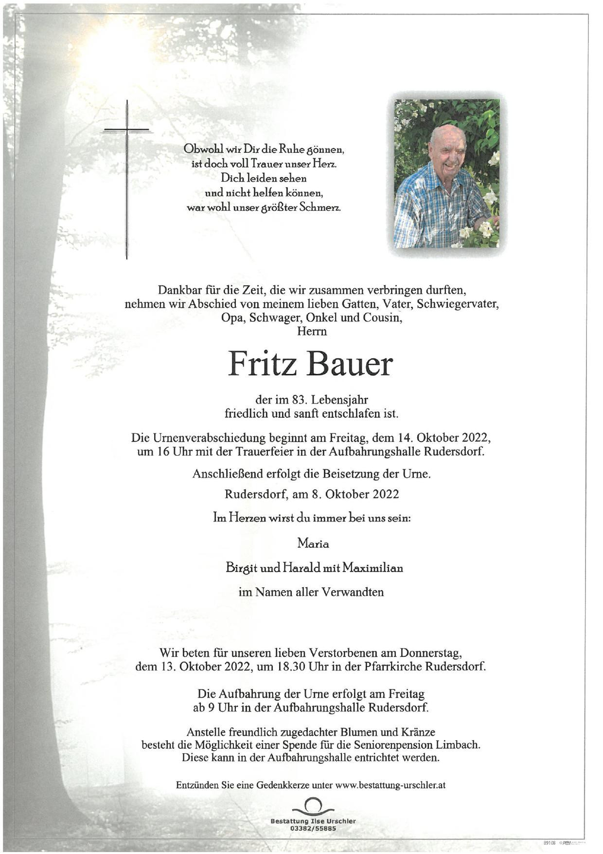 Traueranzeige von Fritz Bauer