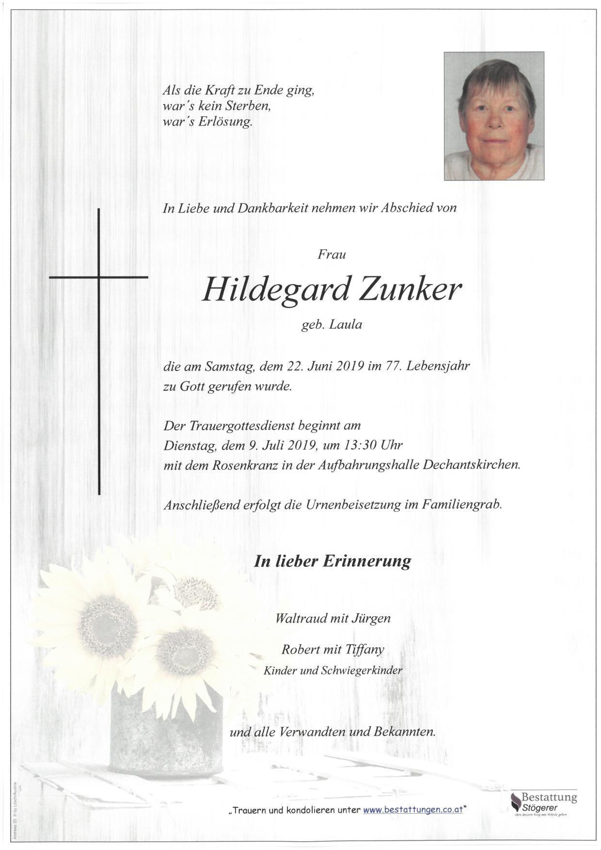 Traueranzeige von Hildegard Zunker