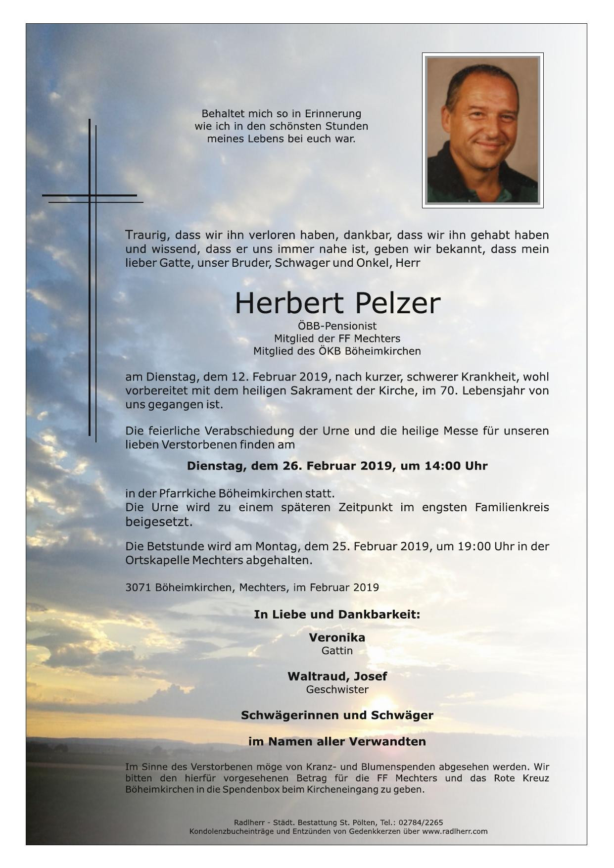 Traueranzeige von Herbert Pelzer