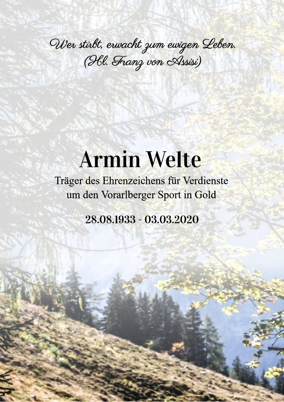 Traueranzeige von Armin Welte