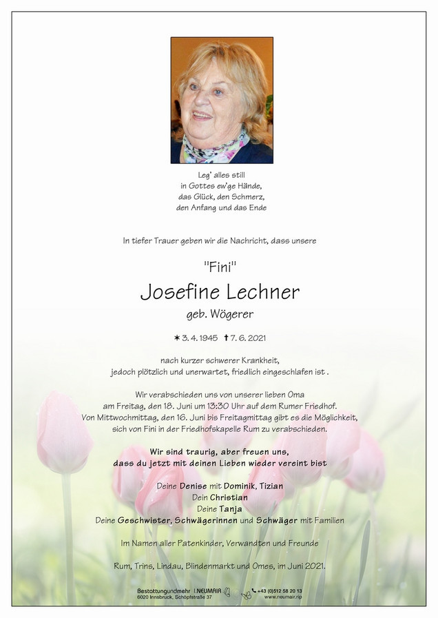 Traueranzeige von Josefine Lechner