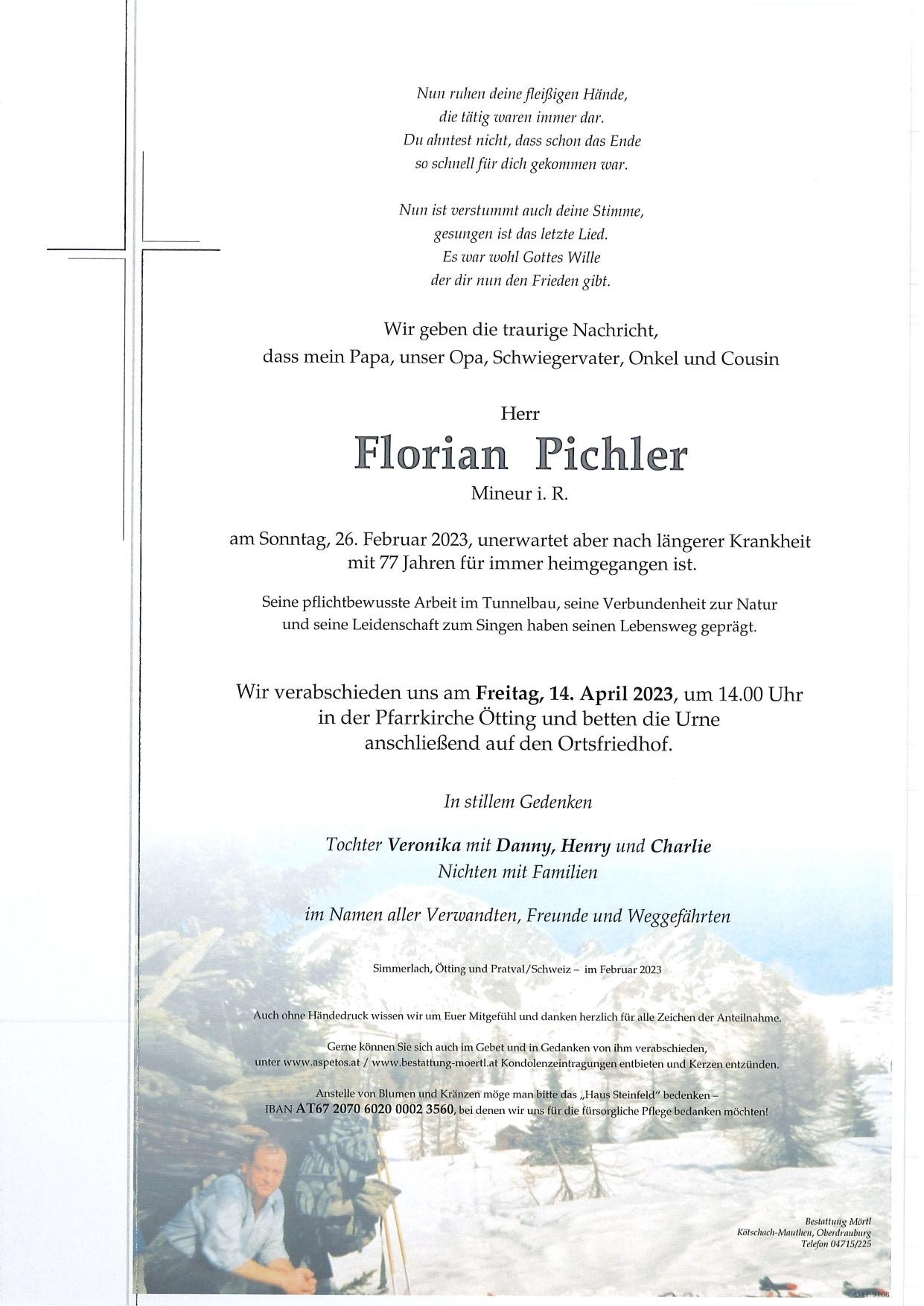 Traueranzeige von Florian Pichler