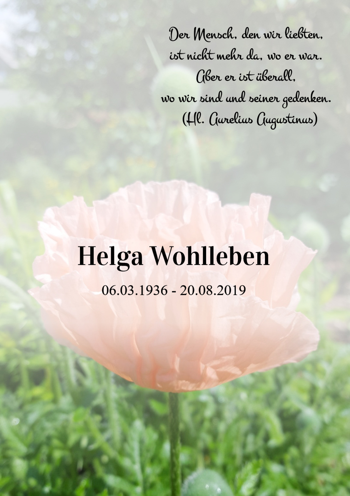 Traueranzeige von Helga Wohlleben