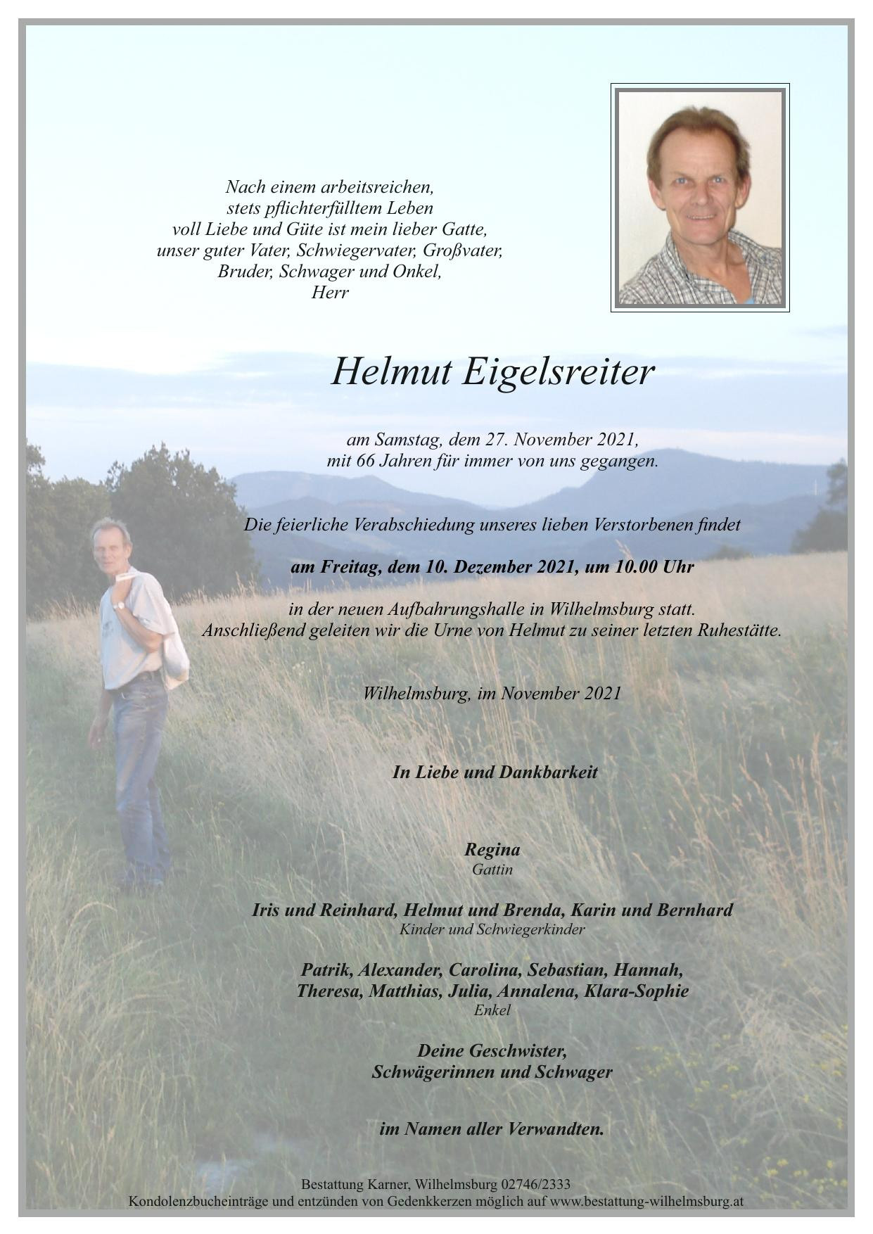 Traueranzeige von Helmut Eigelsreiter
