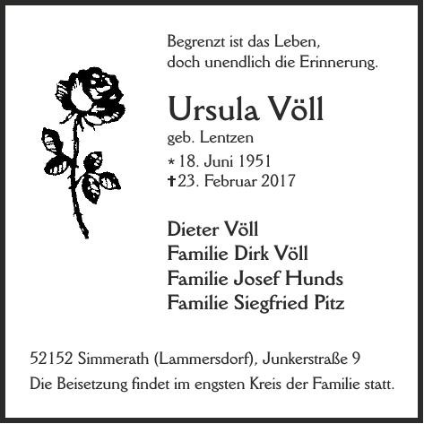 Traueranzeige von Ursula Völl