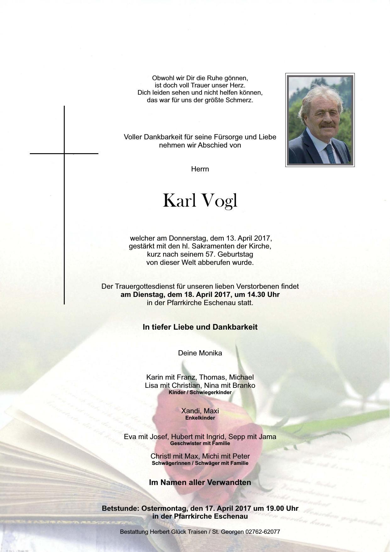 Traueranzeige von Karl Vogl