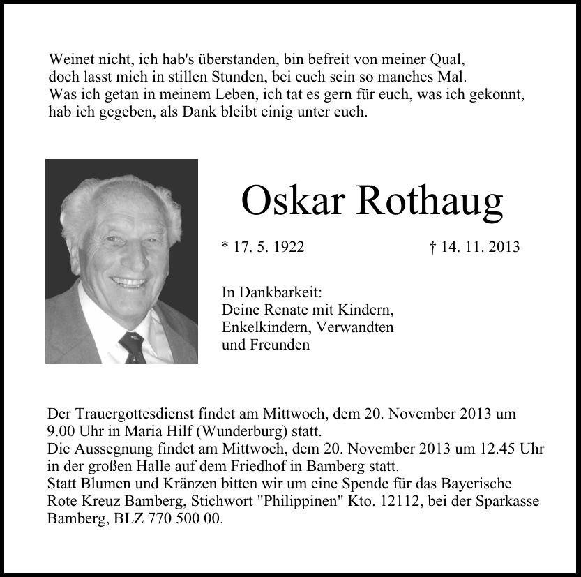 Traueranzeige von Oskar Rothaug
