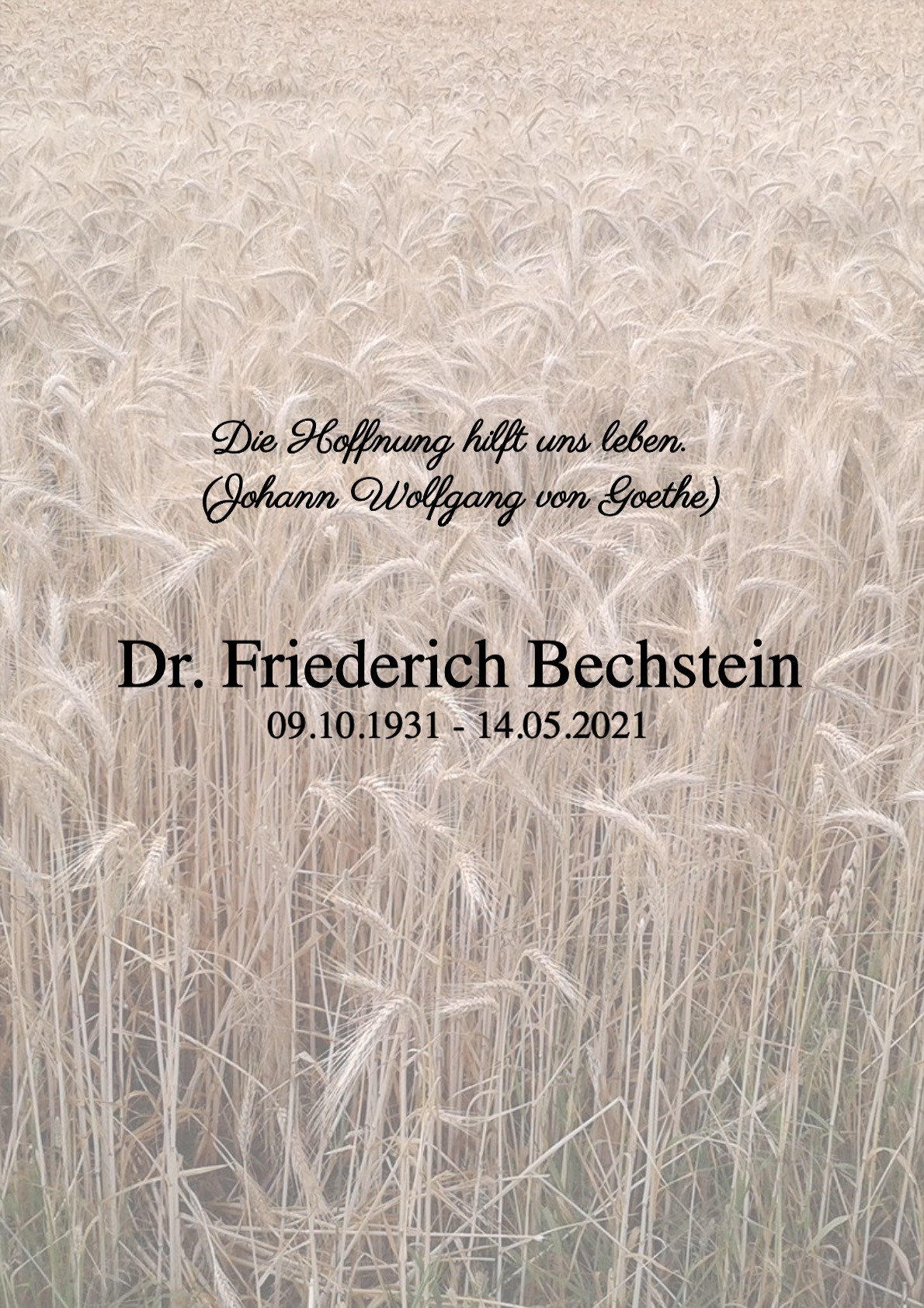 Traueranzeige von Dr. Friederich Bechstein