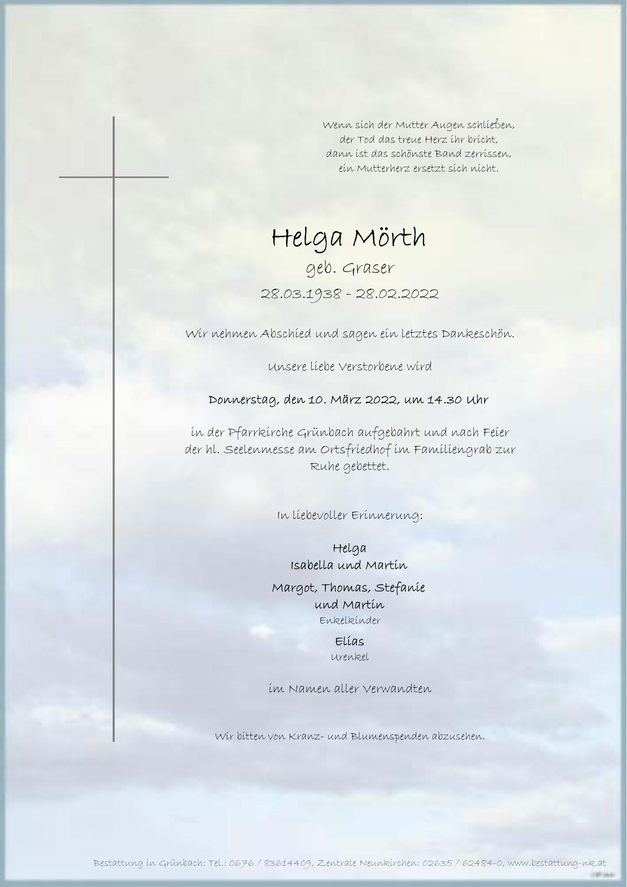 Traueranzeige von Helga Mörth