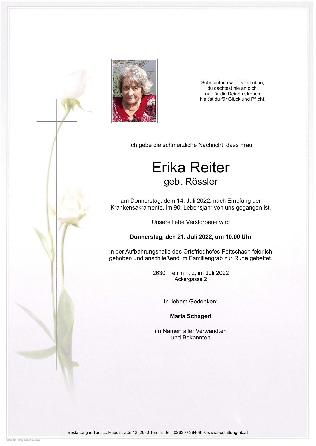 Traueranzeige von Erika Reiter