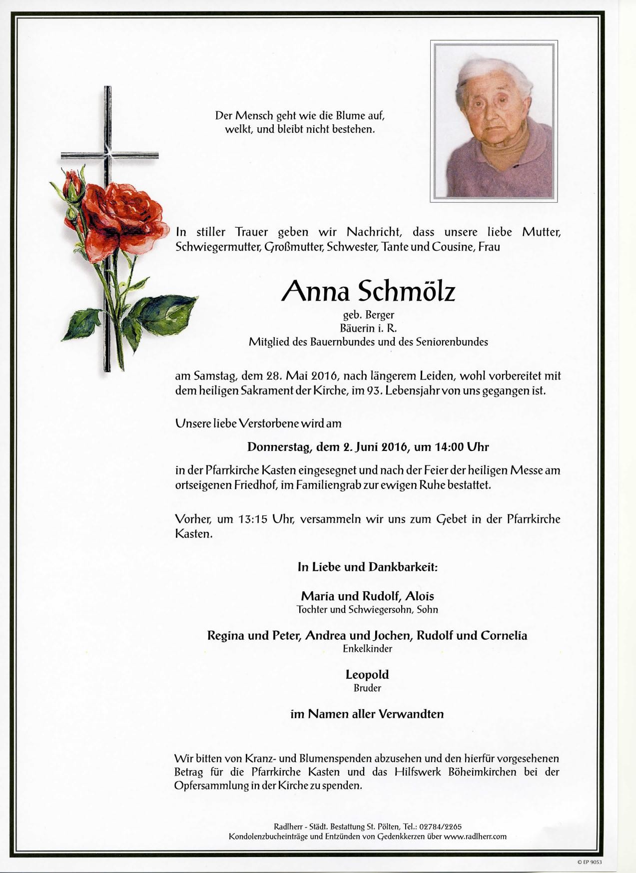 Traueranzeige von Anna Schmölz