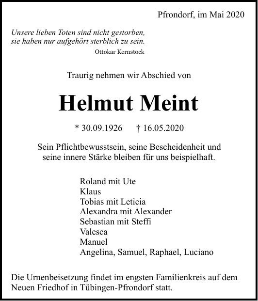 Traueranzeige von Helmut Meint