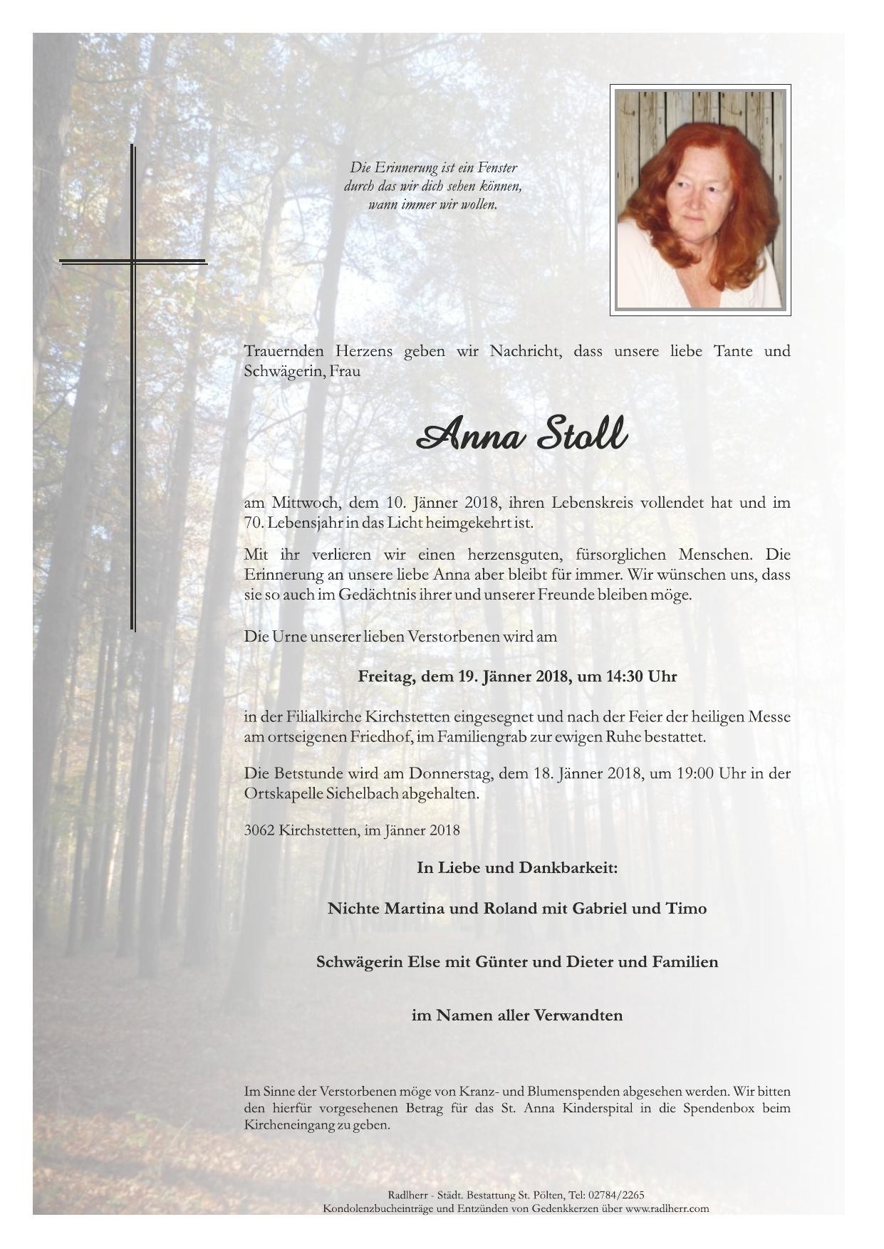 Traueranzeige von Anna Stoll