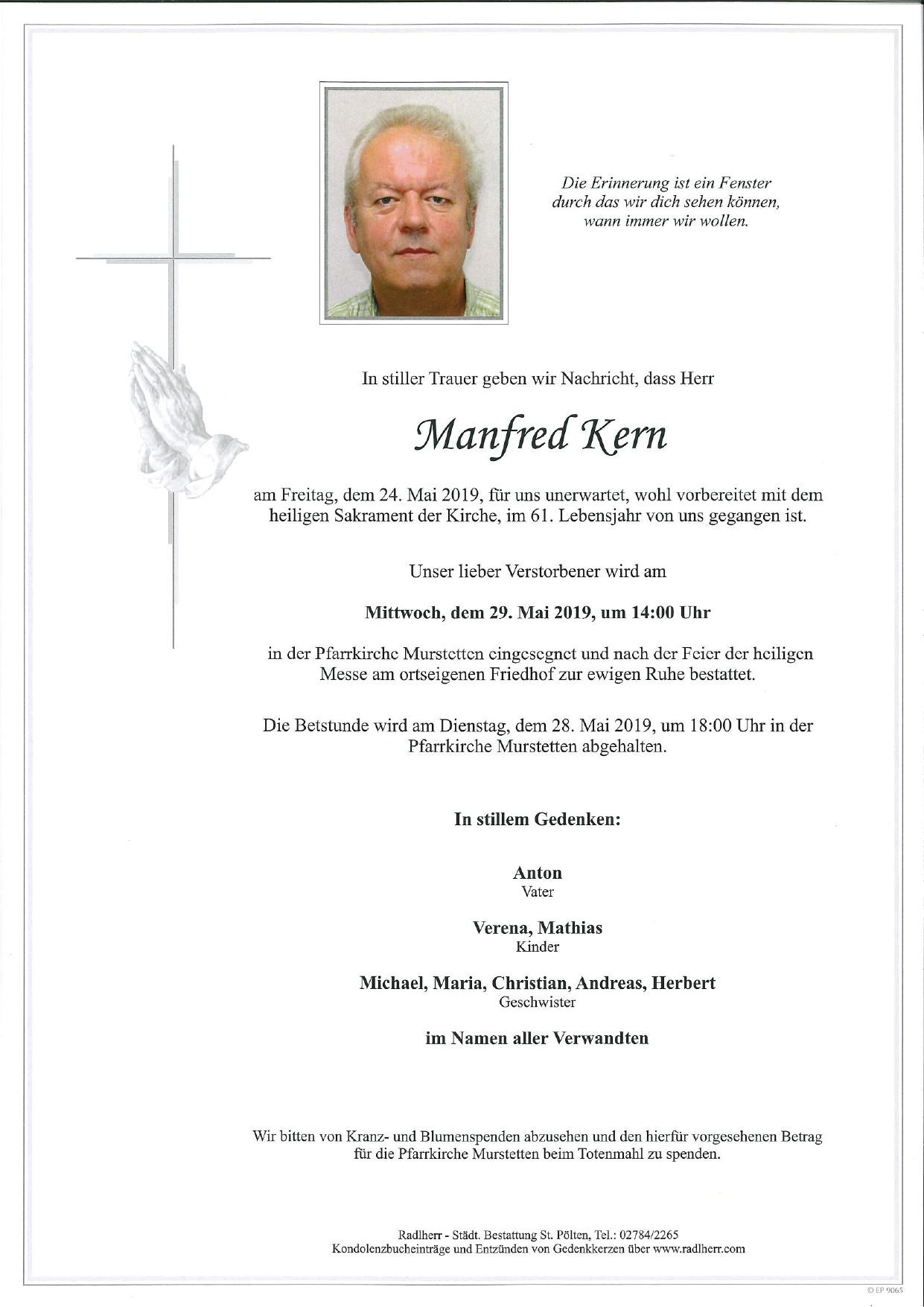 Traueranzeige von Manfred Kern